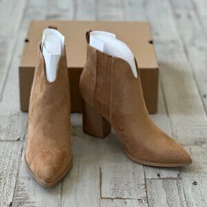 Western Booties Pointed Toe Slip on Suede Khaki NIB
